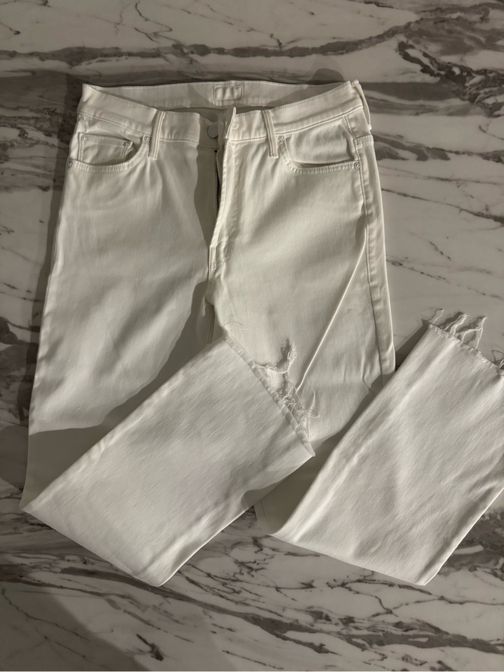 MOTHER White Distressed Skinny Jeans